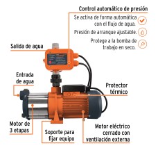 Bomba presurizadora multietapas 1 HP con control, Truper