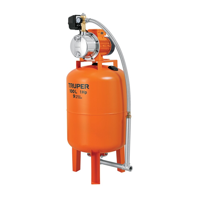Equipo hidroneumático 100L, bomba Jet inox. 1 HP, TRUPER