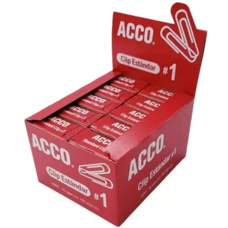 Clips Estándar No. 1 Acco, 10 Paquetes por Caja