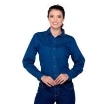 Camisa de Mezclilla Manga Larga con Silueta para Dama, Indigo Claro, Yazbek