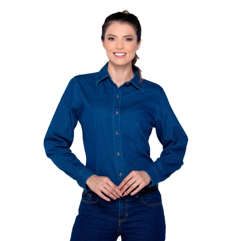 Camisa de Mezclilla Manga Larga con Silueta para Dama, Indigo Claro, Yazbek
