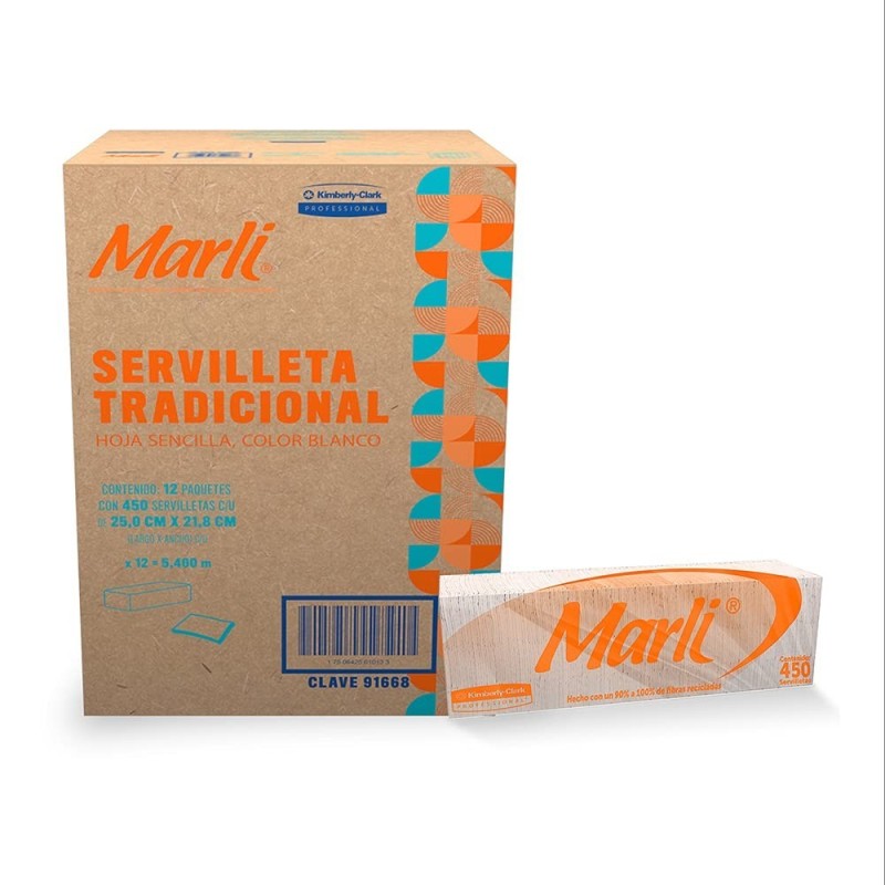 Servilleta Tradicional Marli® Blancas, 12 Paquetes con 450 piezas