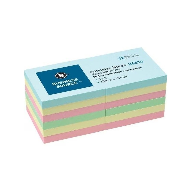 Notas Adhesiva Business Source 3 X 3', Colores Pastel, Paquete/12