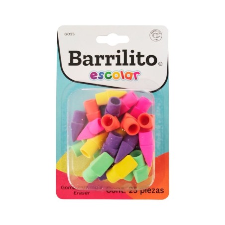 Borrador de Capuchon para Lápiz, Colores Surtidos, Barrilito,Paquete/25