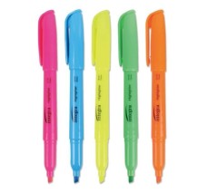 Resaltadores Fluorescentes Estilo Bolsillo Integra, Colores Neón Variados, Punta Cincel, Paquete/5