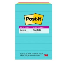 Notas Post-It Super Sticky, 4 X 6', Colores Neón , Rayadas, Paquete/3