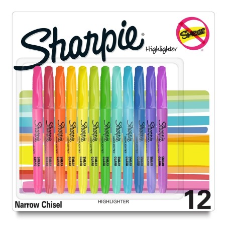 Resaltadores De Bolsillo Sharpie®, Colores Neón  Variados, Punta Cincel, Caja/12