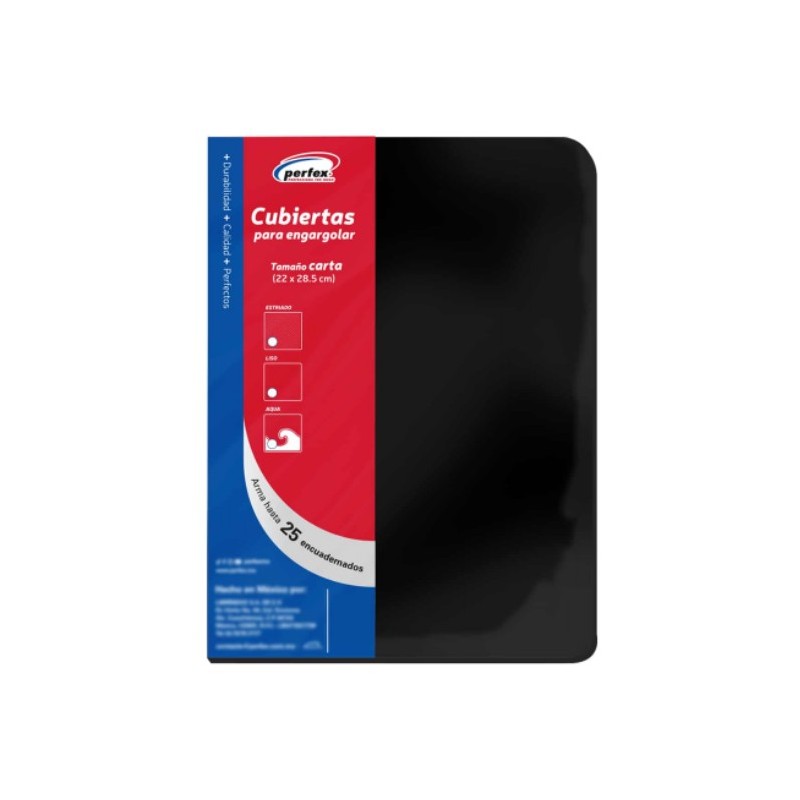 Cubiertas para Engargolado Esencial, Negra, Tamaño Carta, Sin Perforar, Paquete/25