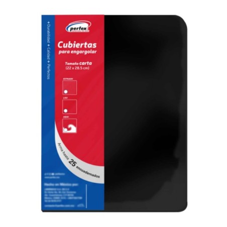 Cubiertas para Engargolado Esencial, Negra, Tamaño Carta, Sin Perforar, Paquete/25