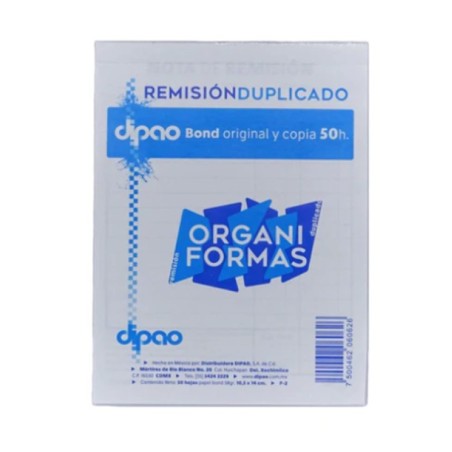 Remisión Duplicado 1/8 Organiformas, Paquete/10 Blocks de 50 Hojas c/u