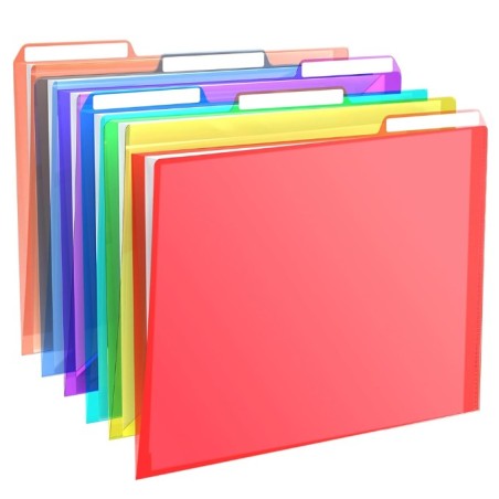 Folder para Archivo de Plástico Translucido, Tamaño Carta , Colores Variados, Paquete/6