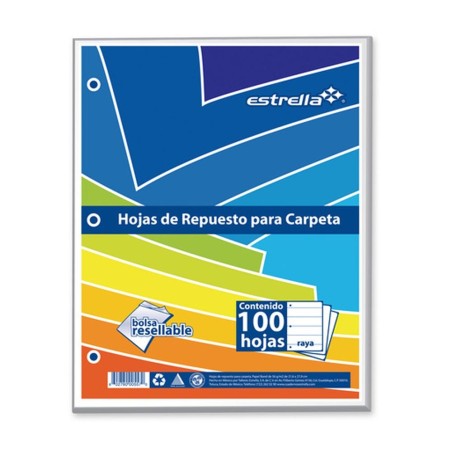 Hojas de Repuesto Estrella, Raya, Tamaño Carta,100 Hojas