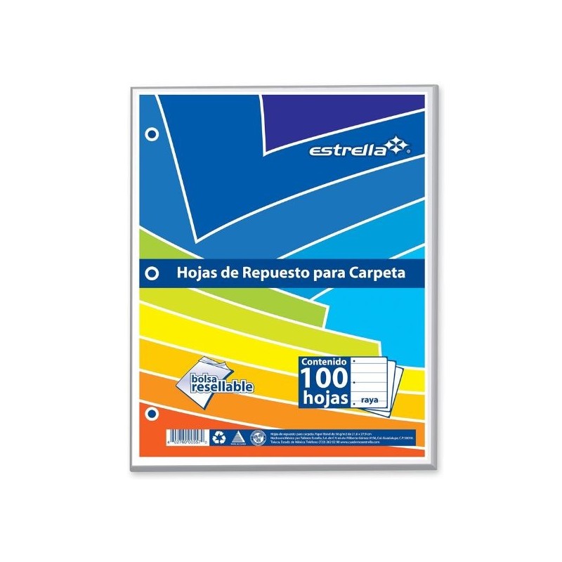 Hojas de Repuesto Estrella, Cuadro Grande 7 mm, Tamaño Carta,100 Hojas
