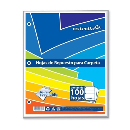 Hojas de Repuesto Estrella, Cuadro Grande 7 mm, Tamaño Carta,100 Hojas