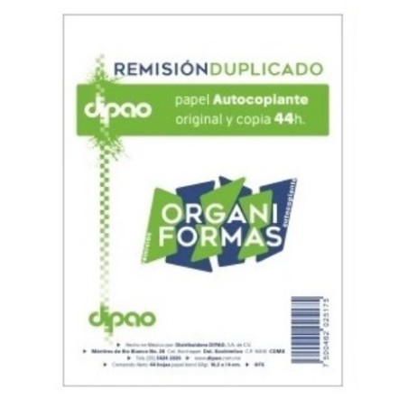Remisión Duplicado 1/8 Organiformas, Papel Autocopiante Original y Copia, Paquete/10 Blocks con 44 c/u