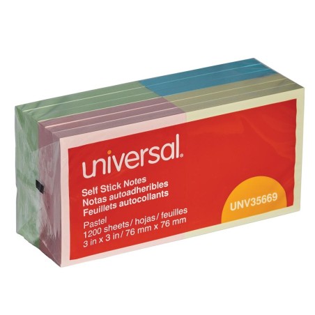 Notas Adhesivas 3'' X 3''(7.62 X 7.62 cm), Colores Pastel, Universal, Paq/12 Blocks con 100 c/u