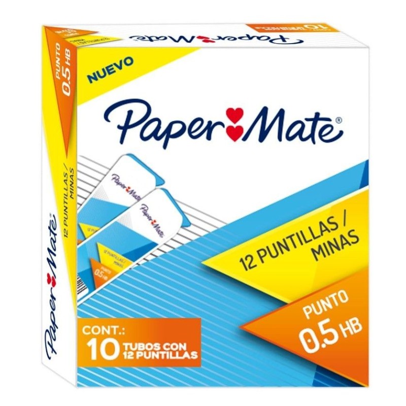 Puntillas para Lapicero HB 0.5 mm, Paper Mate, 10 tubos C/12 Puntillas