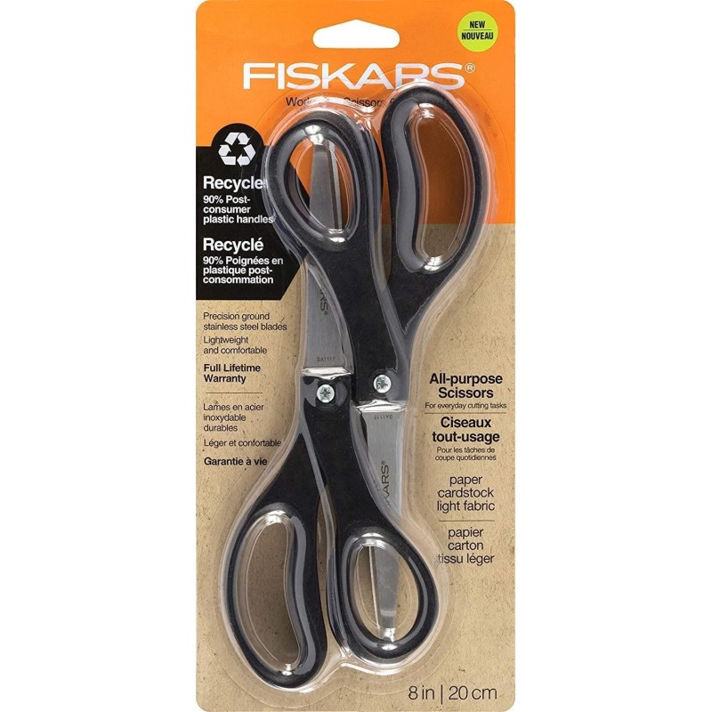 Tijeras Fiskars de 8" de Acero Inoxidable - Negro - Paquete/2 pz